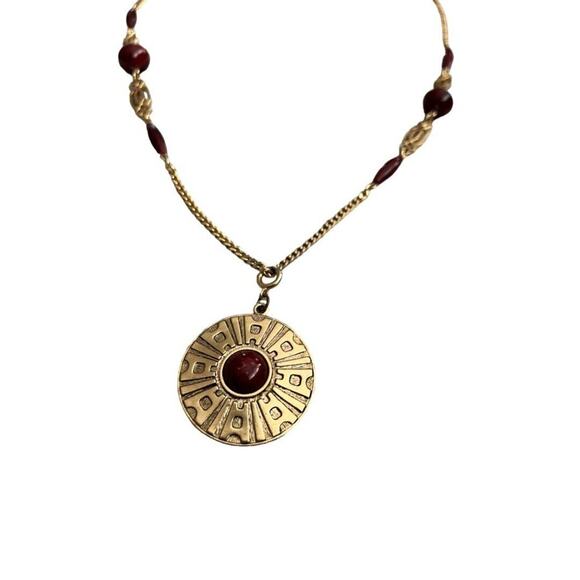 Sarah Coventry Goldtone Pendant Necklace Vintage Chain with Beads and Cabochon A - Picture 6 of 10